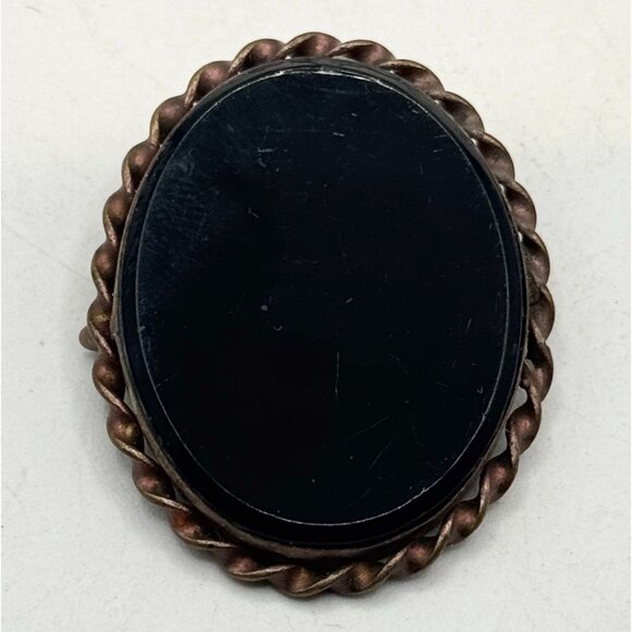 Antique Victorian Black Jet Glass Mourning Brooch Pin